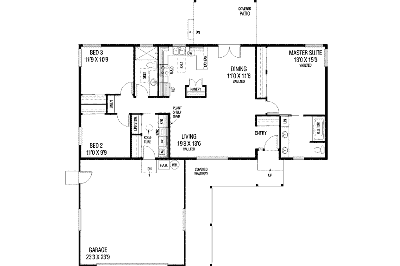 Home Plan - Floor Plan - Main Floor for Ranch House Plan #60-495 - 3 bed, 2 bath