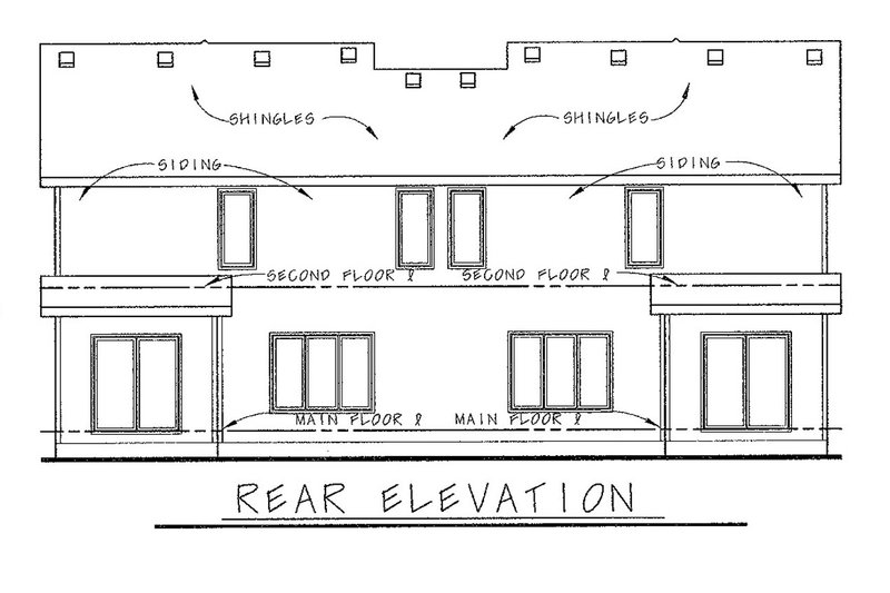 House Blueprint - Exterior - Rear Elevation for Traditional House Plan #20-2092 - 3 bed, 2.5 bath