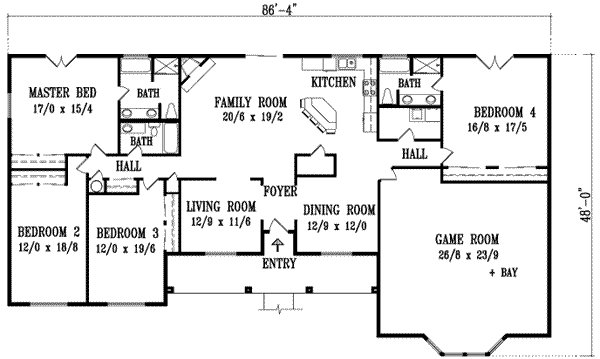 Architectural House Design - Adobe / Southwestern Floor Plan - Main Floor Plan #1-1130