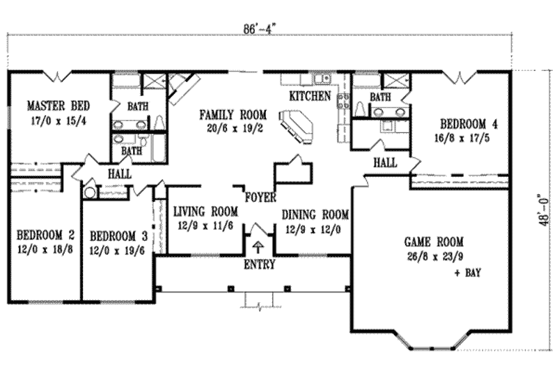 House Design - Floor Plan - Main Floor for Adobe / Southwestern House Plan #1-1130 - 4 bed, 3 bath