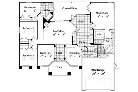 Floor Plan - Main Floor for Mediterranean House Plan #417-185 - 4 bed, 2 bath