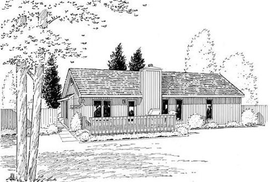 Exterior - Rear Elevation for Ranch House Plan #312-260 - 3 bed, 2 bath