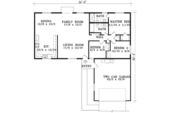 Floor Plan - Main Floor for Ranch House Plan #1-1246 - 3 bed, 2 bath