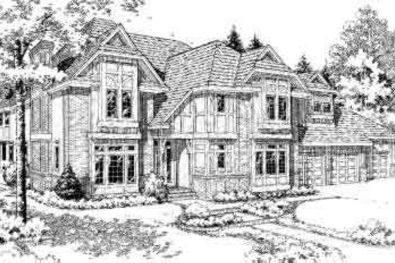 Exterior - Front Elevation for European House Plan #312-143 - 4 bed, 5 bath