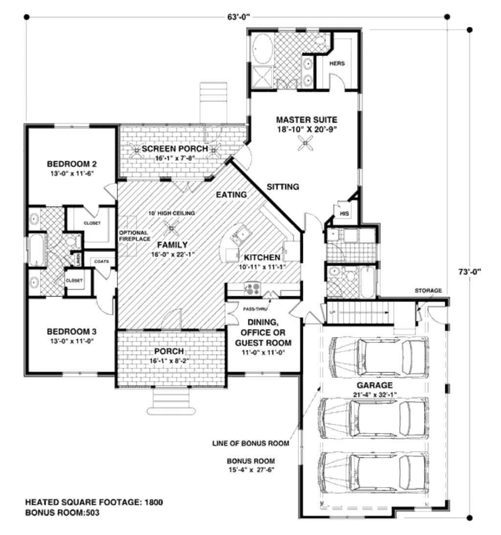 Traditional Style House Plan 4 Beds 3 Baths 1800 Sq Ft Plan 56 558