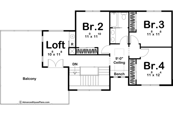 Floor Plan - Upper Floor for Contemporary House Plan #455-255 - 4 bed, 2.5 bath