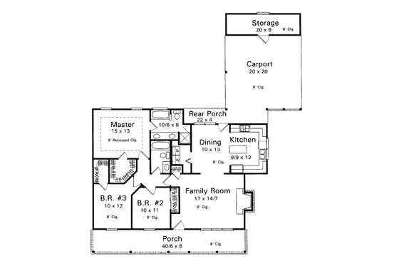 Floor Plan - Main Floor for Farmhouse House Plan #41-107 - 3 bed, 2 bath