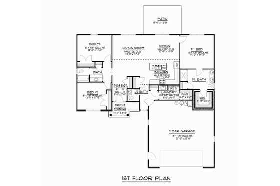 Floor Plan - Main Floor for Ranch House Plan #1064-46 - 3 bed, 2 bath