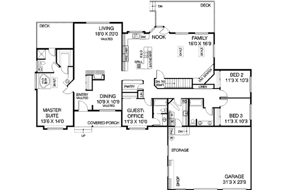 Floor Plan - Main Floor for Traditional House Plan #60-239 - 4 bed, 3 bath