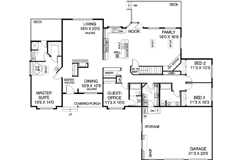 Home Plan - Floor Plan - Main Floor for Traditional House Plan #60-239 - 4 bed, 3 bath