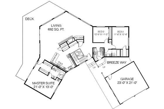 Floor Plan - Main Floor for Ranch House Plan #60-365 - 4 bed, 3 bath