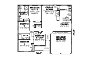 Floor Plan - Main Floor for Traditional House Plan #34-125 - 4 bed, 2 bath