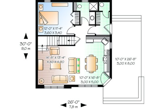 Floor Plan - Main Floor for Cottage House Plan #23-493 - 2 bed, 2 bath