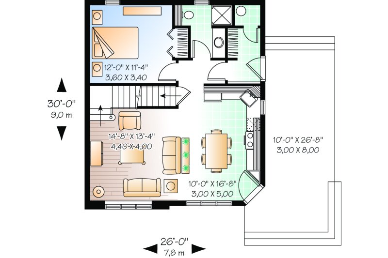 Dream House Plan - Floor Plan - Main Floor for Cottage House Plan #23-493 - 2 bed, 2 bath
