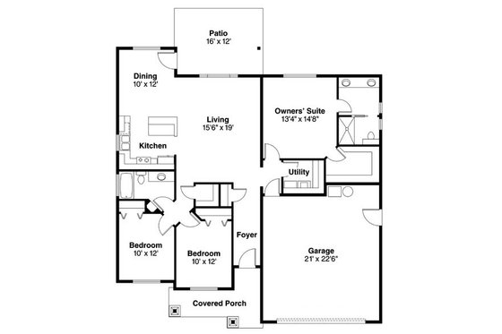 Floor Plan - Main Floor for Craftsman House Plan #124-775 - 3 bed, 2 bath