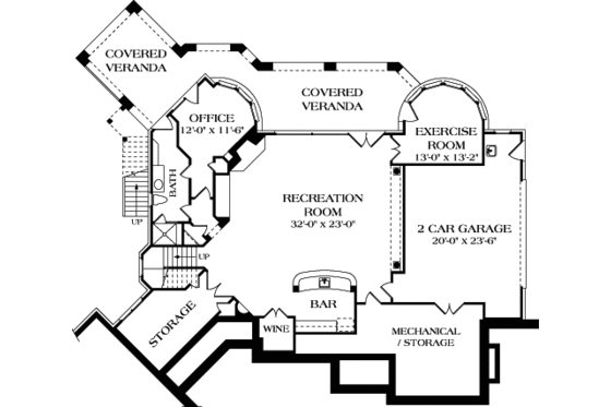 Floor Plan - Lower Floor for European House Plan #453-51 - 4 bed, 5.5 bath