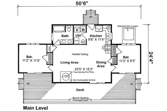 Floor Plan - Main Floor for Contemporary House Plan #312-566 - 2 bed, 1 bath