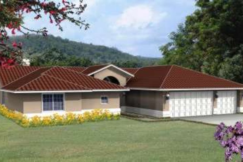 Exterior - Front Elevation 2 for Adobe / Southwestern House Plan #1-516 - 4 bed, 3.5 bath