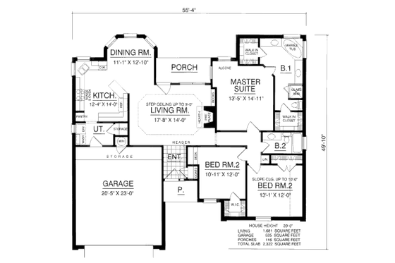Floor Plan - Main Floor for Traditional House Plan #40-401 - 3 bed, 2 bath