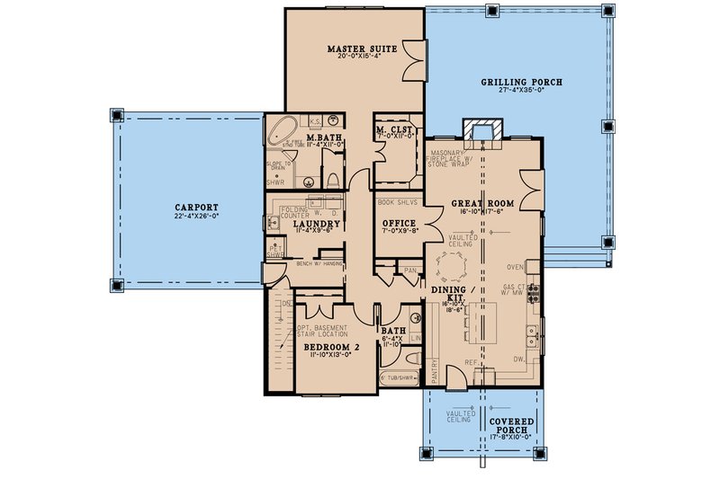 Home Plan - Floor Plan - Main Floor for Craftsman House Plan #923-305 - 2 bed, 2 bath