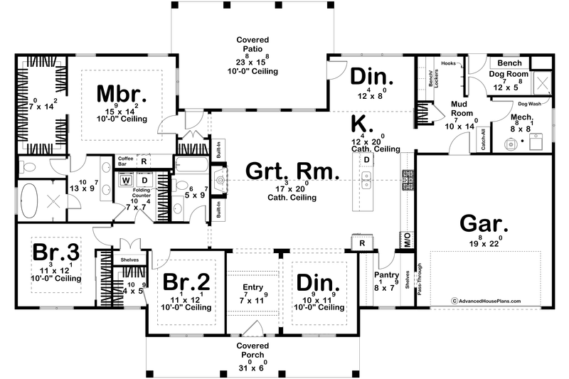 House Blueprint - Floor Plan - Main Floor for Colonial House Plan #455-415 - 3 bed, 2 bath