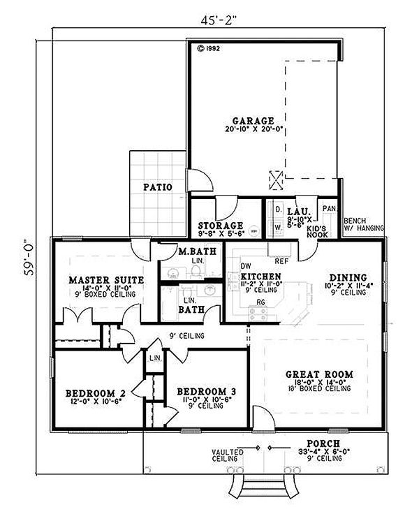 Home Plan - Southern style house plan, main level floorplan
