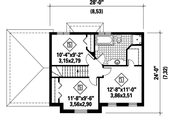 Floor Plan - Upper Floor for Colonial House Plan #25-4785 - 3 bed, 1 bath