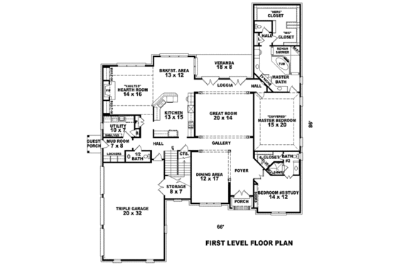 Floor Plan - Main Floor for European House Plan #81-1333 - 4 bed, 4 bath