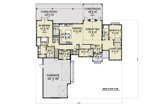 Floor Plan - Main Floor for Farmhouse House Plan #1070-129 - 4 bed, 3.5 bath