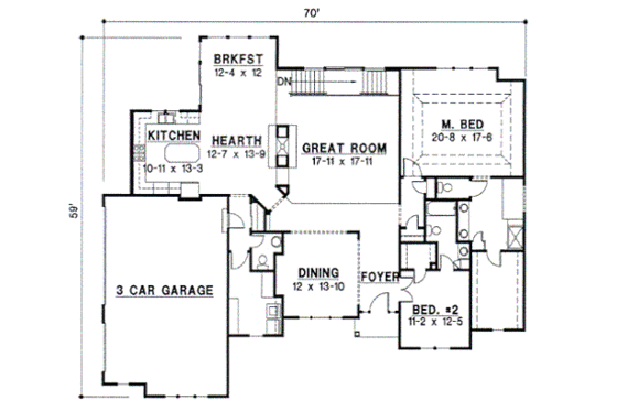 Floor Plan - Main Floor for Traditional House Plan #67-381 - 4 bed, 4.5 bath