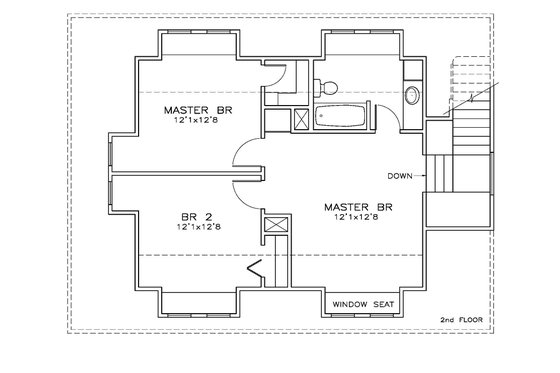 Floor Plan - Upper Floor for Southern House Plan #8-312 - 2 bed, 1.5 bath