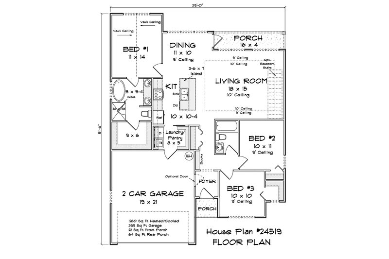 Home Plan - Floor Plan - Main Floor for Cottage House Plan #513-2312 - 3 bed, 2 bath