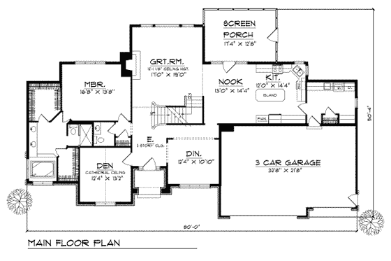 Floor Plan - Main Floor for European House Plan #70-436 - 4 bed, 3.5 bath