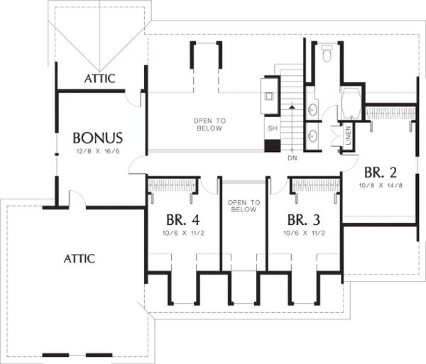 House Plan Design - Upper level floor plan - 2500 square foot country home