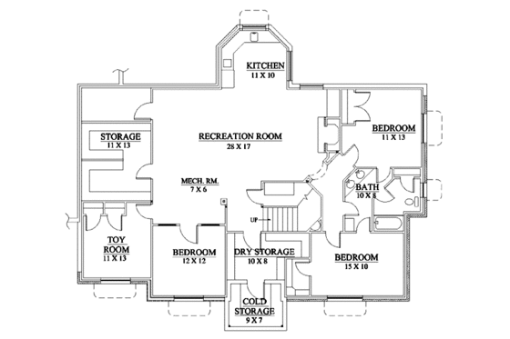 Floor Plan - Lower Floor for European House Plan #5-202 - 5 bed, 3.5 bath