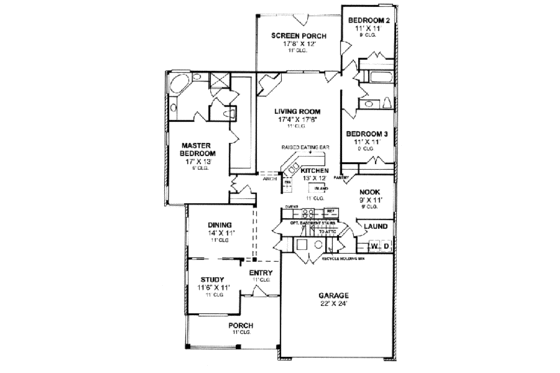 Floor Plan - Main Floor for Traditional House Plan #20-1418 - 3 bed, 2 bath
