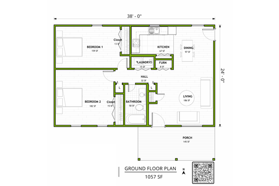 Floor Plan - Main Floor for Modern House Plan #1106-7 - 2 bed, 1 bath