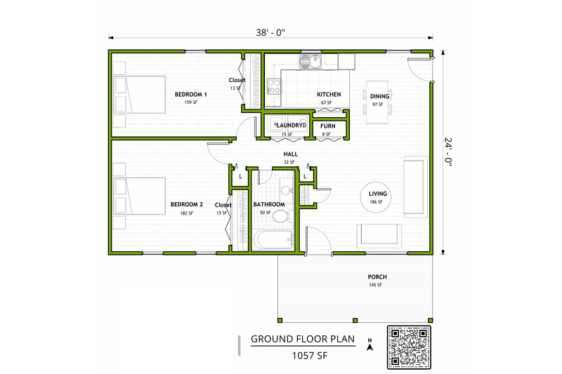 Architectural House Design - Floor Plan - Main Floor for Modern House Plan #1106-7 - 2 bed, 1 bath