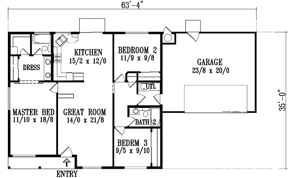 Adobe / Southwestern Floor Plan - Main Floor Plan #1-1184