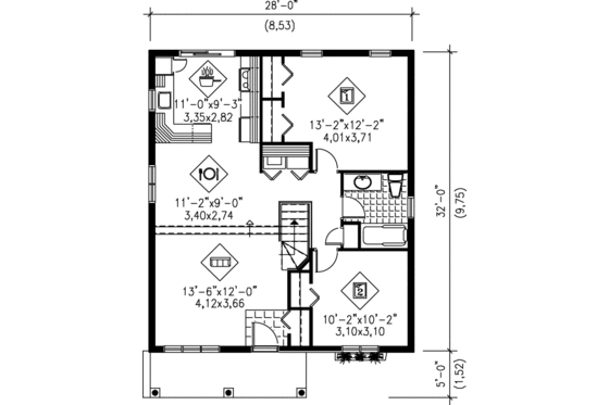 Floor Plan - Main Floor for Cottage House Plan #25-152 - 2 bed, 1 bath