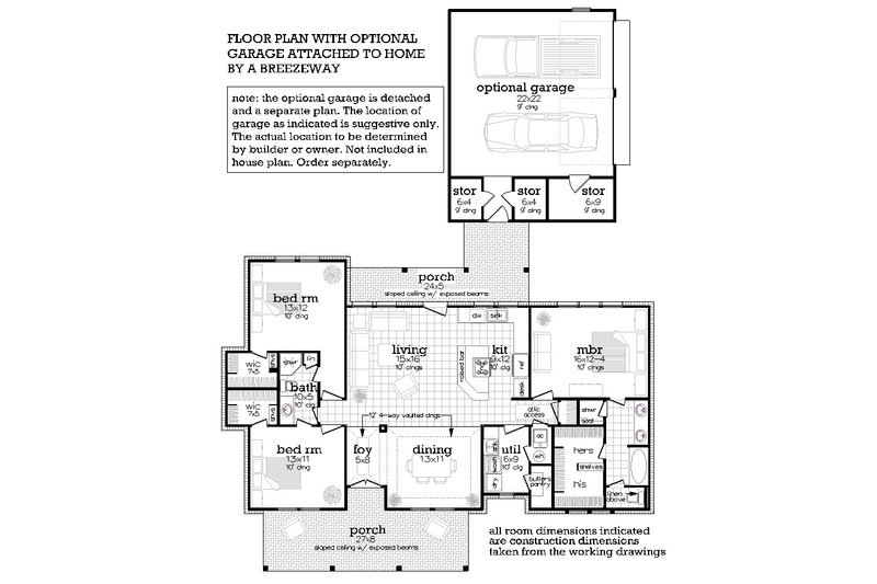 Home Plan - Floor Plan - Main Floor 1 for Farmhouse House Plan #45-622 - 3 bed, 2 bath