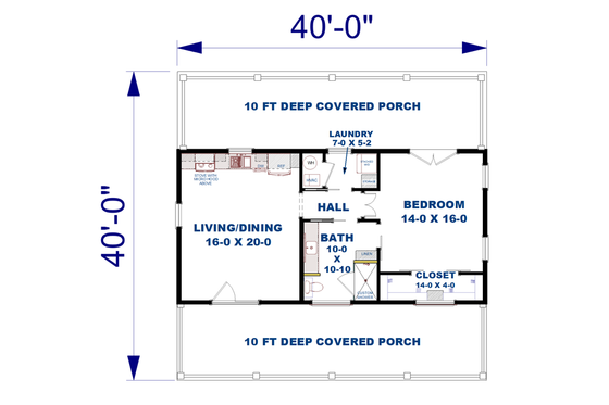Floor Plan - Main Floor for Cottage House Plan #44-284 - 1 bed, 1 bath