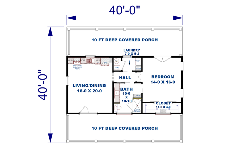 Dream House Plan - Floor Plan - Main Floor for Cottage House Plan #44-284 - 1 bed, 1 bath