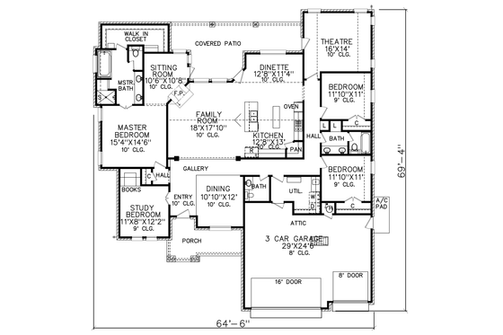 Floor Plan - Main Floor for Country House Plan #65-527 - 3 bed, 2.5 bath