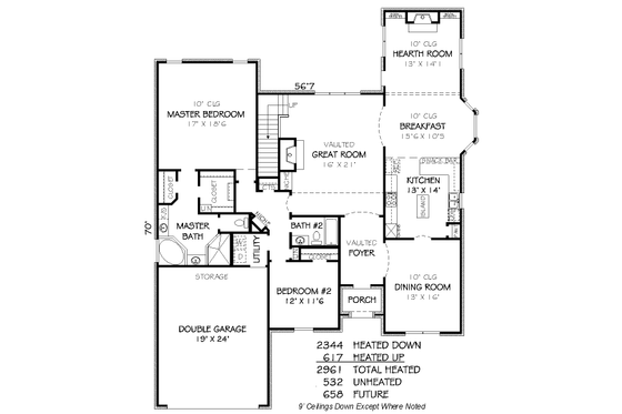 Floor Plan - Main Floor for European House Plan #424-173 - 4 bed, 2 bath
