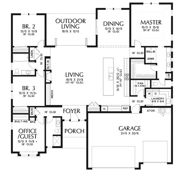 House Design - Ranch Floor Plan - Main Floor Plan #48-927