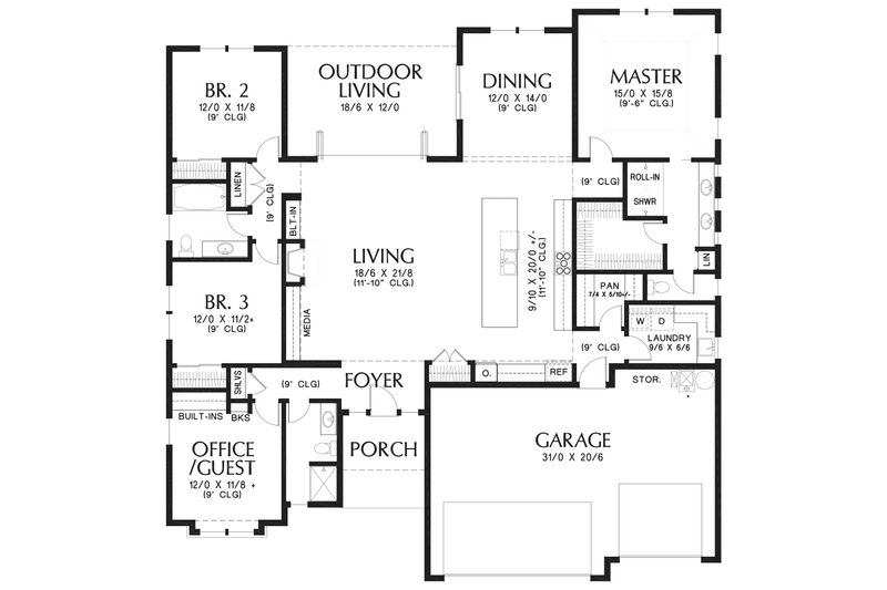 House Design - Floor Plan - Main Floor for Ranch House Plan #48-927 - 4 bed, 3 bath