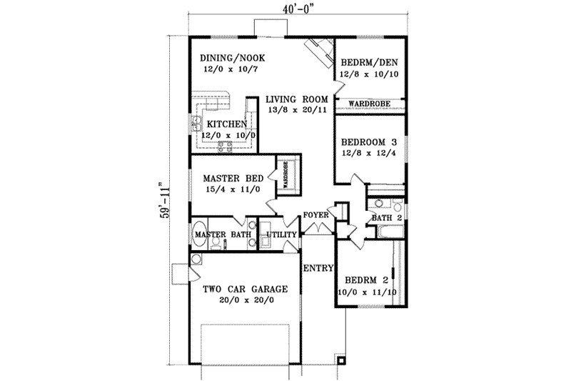 Home Plan - Floor Plan - Main Floor for Adobe / Southwestern House Plan #1-1016 - 4 bed, 2 bath