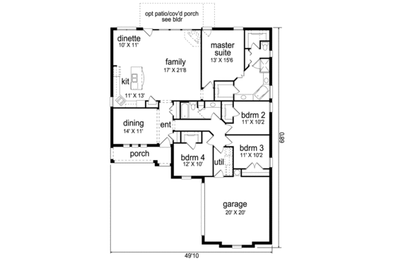 Floor Plan - Main Floor for European House Plan #84-568 - 4 bed, 2 bath