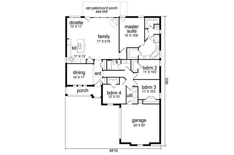 Home Plan - Floor Plan - Main Floor for European House Plan #84-568 - 4 bed, 2 bath